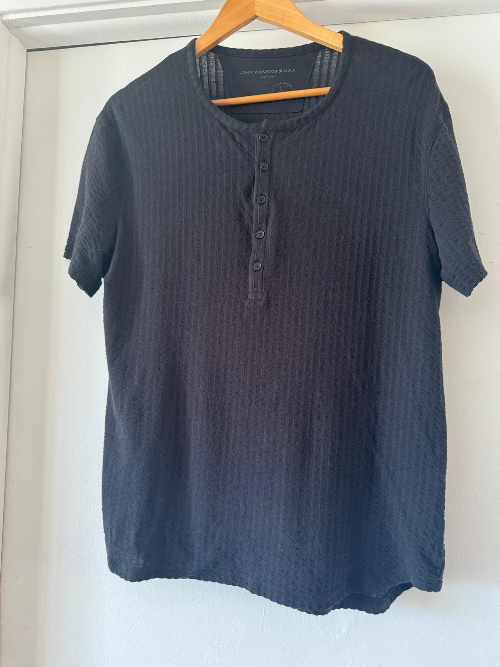 John Varvatos Black Short-Sleeve Henley Tee